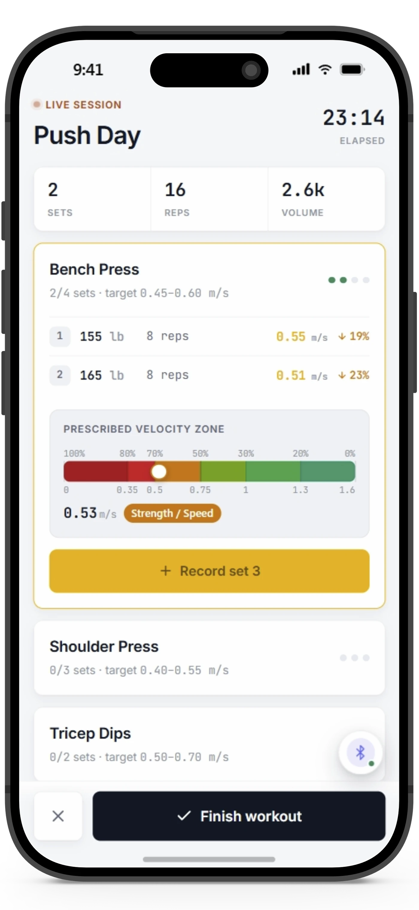 Veiss app: live velocity feedback