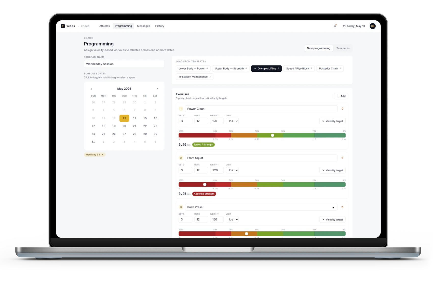 Veiss coach dashboard: building a session